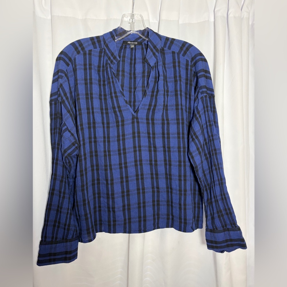 MADEWELL Black & Blue Plaid Long Sleeve Blouse Sz S
